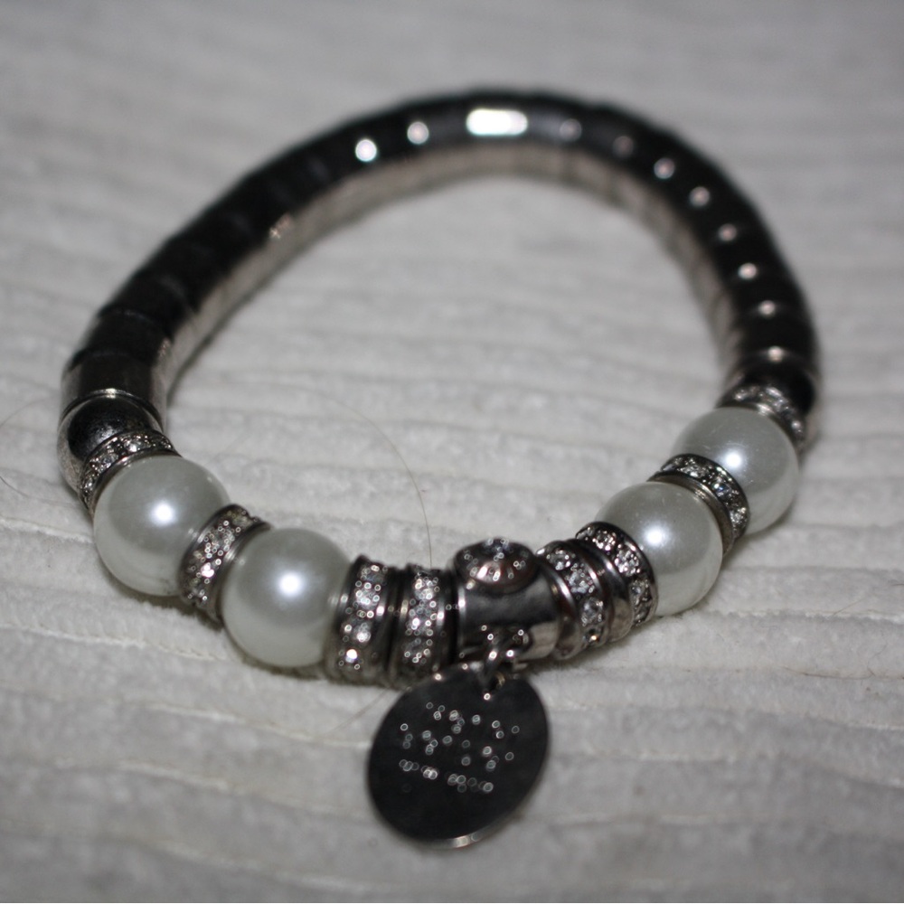 Henri Bendel Vintage Silver and Black Beaded Bracelet